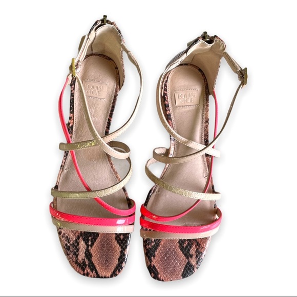 Louise Et Cie Sandals Eleri Snake Leather Patent Stap Square Toe Block Heels - Picture 5 of 10